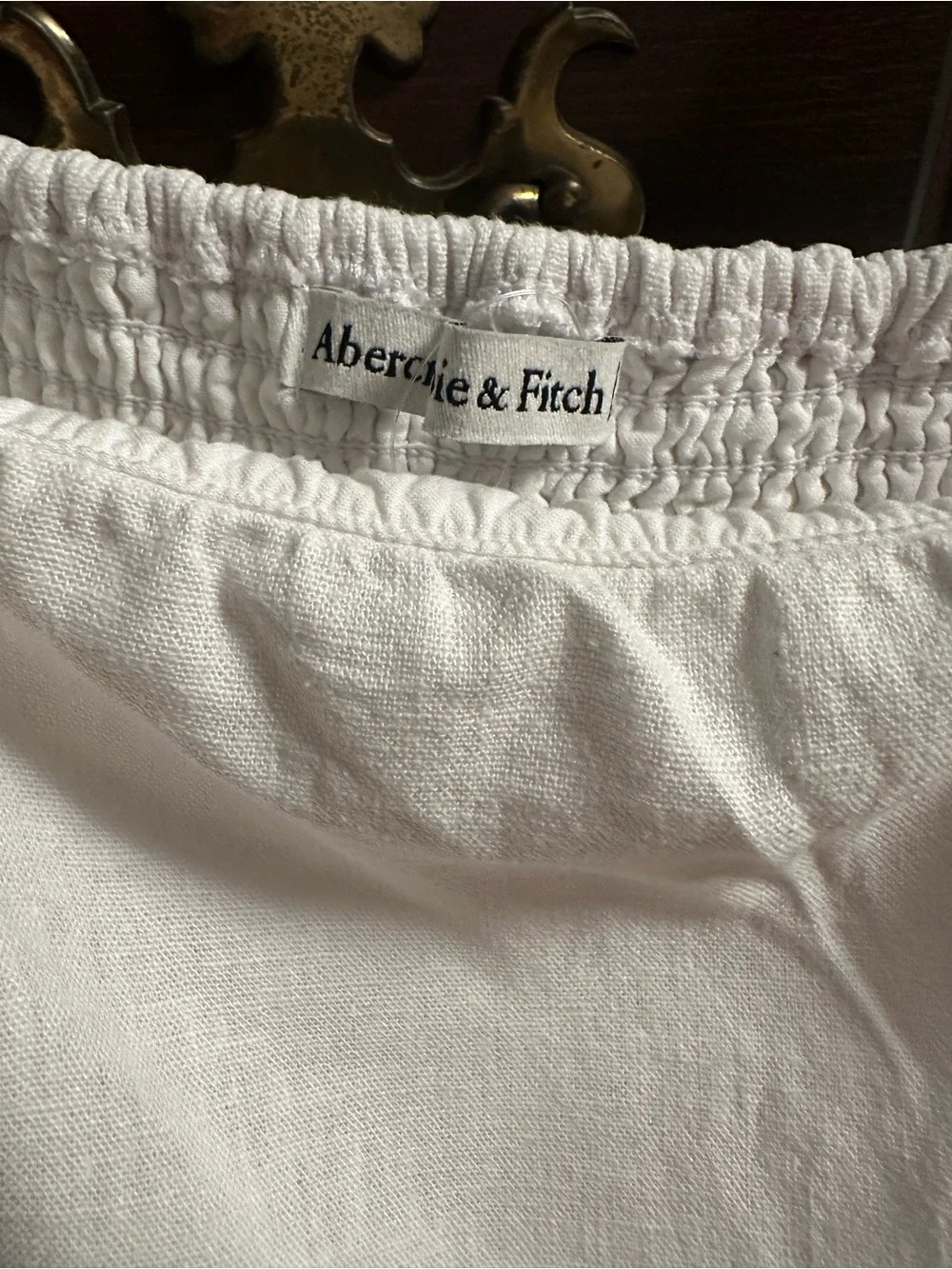 Abercrombie & Fitch White Square-Neck Puff Sleeve Top